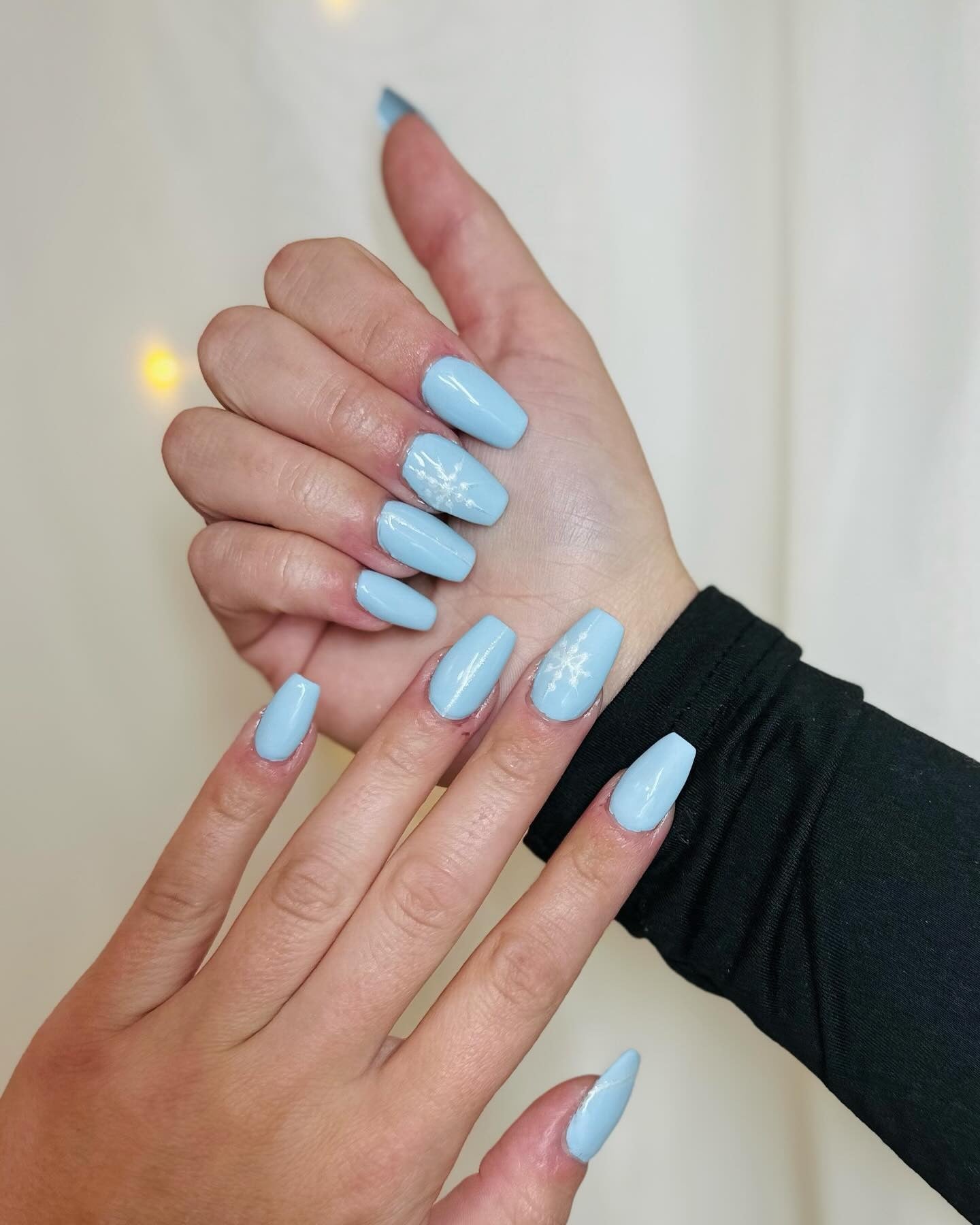 Light Pastel Blue Snowflake Coffin Nails Light Pastel Blue Snowflake Coffin Nails — Pastel Winter Nails