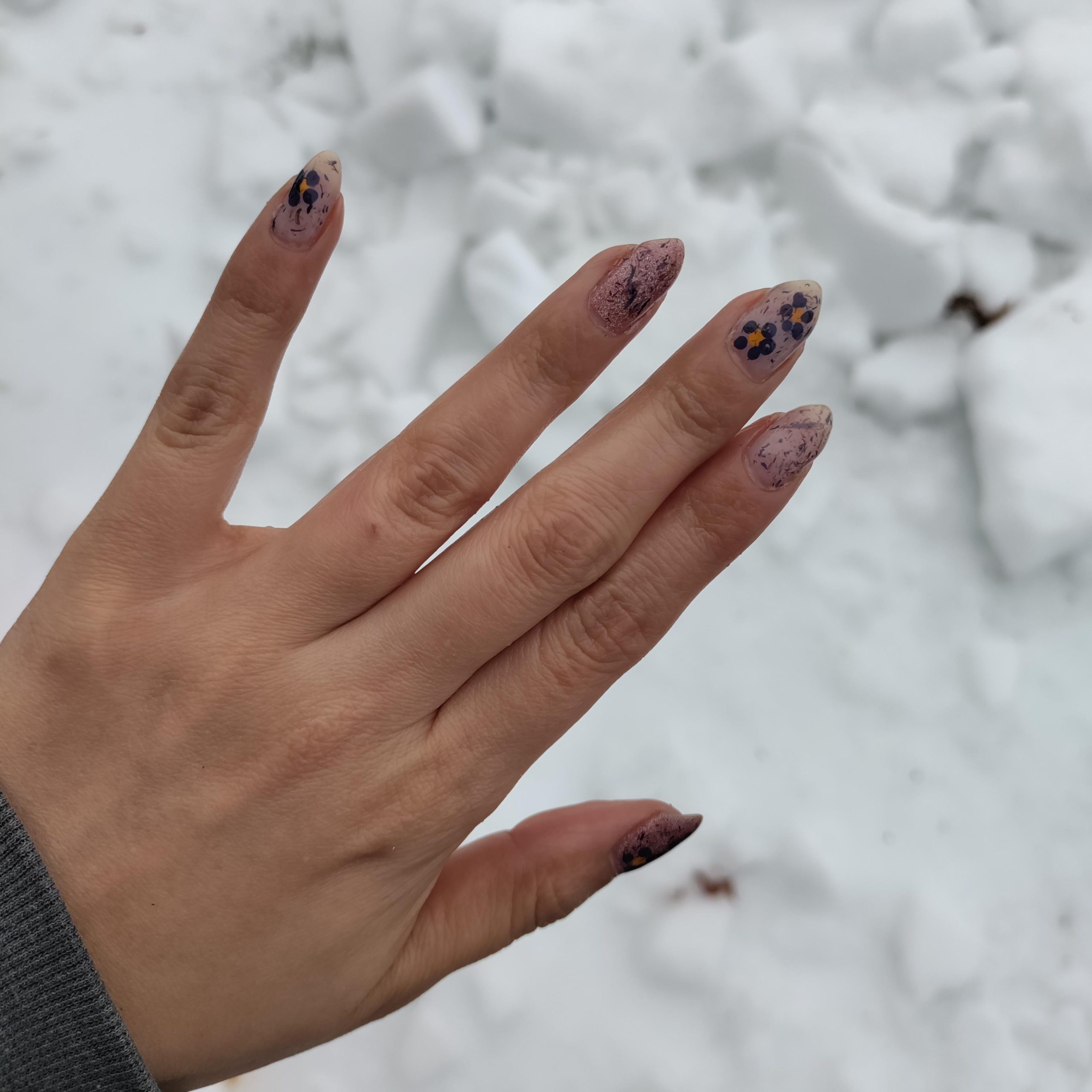 Pale Pink Abstract Floral Speckle Stiletto Pale Pink Abstract Floral Speckle Stiletto — Winter to Spring Transition Nails