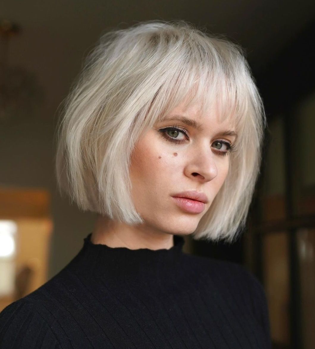 Ash Blonde Bob With Blunt Bangs Ash Blonde Bob With Blunt Bangs — Winter Haircuts for Thin Hair