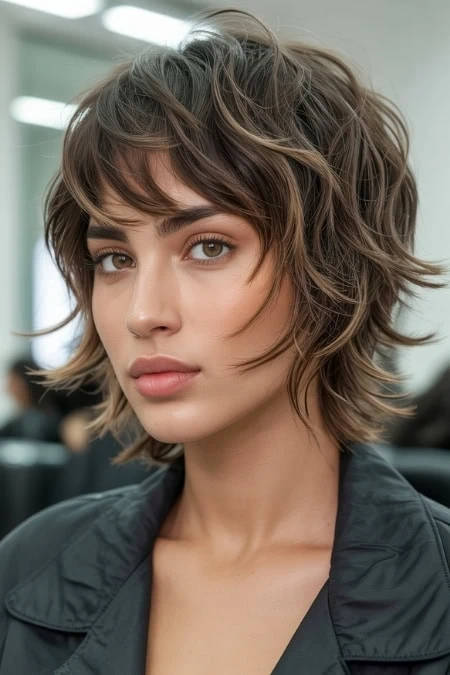 Chin Length Shag With Choppy Bangs Chin Length Shag With Choppy Bangs — Winter Haircuts for Square Faces