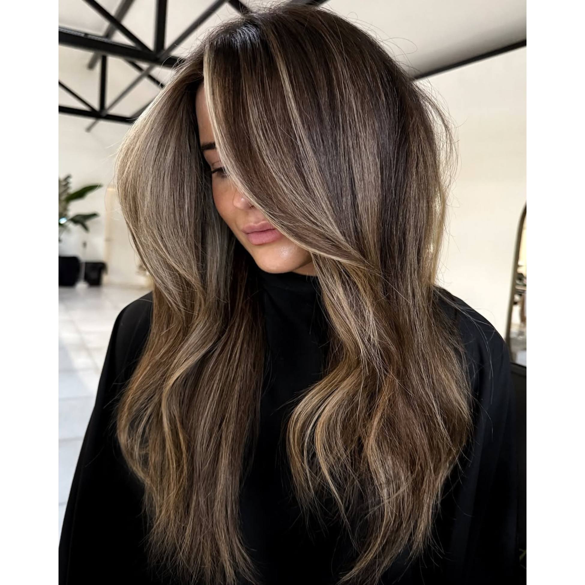Mid-Back Dark Brown Ash Balayage — Reverse Balayage