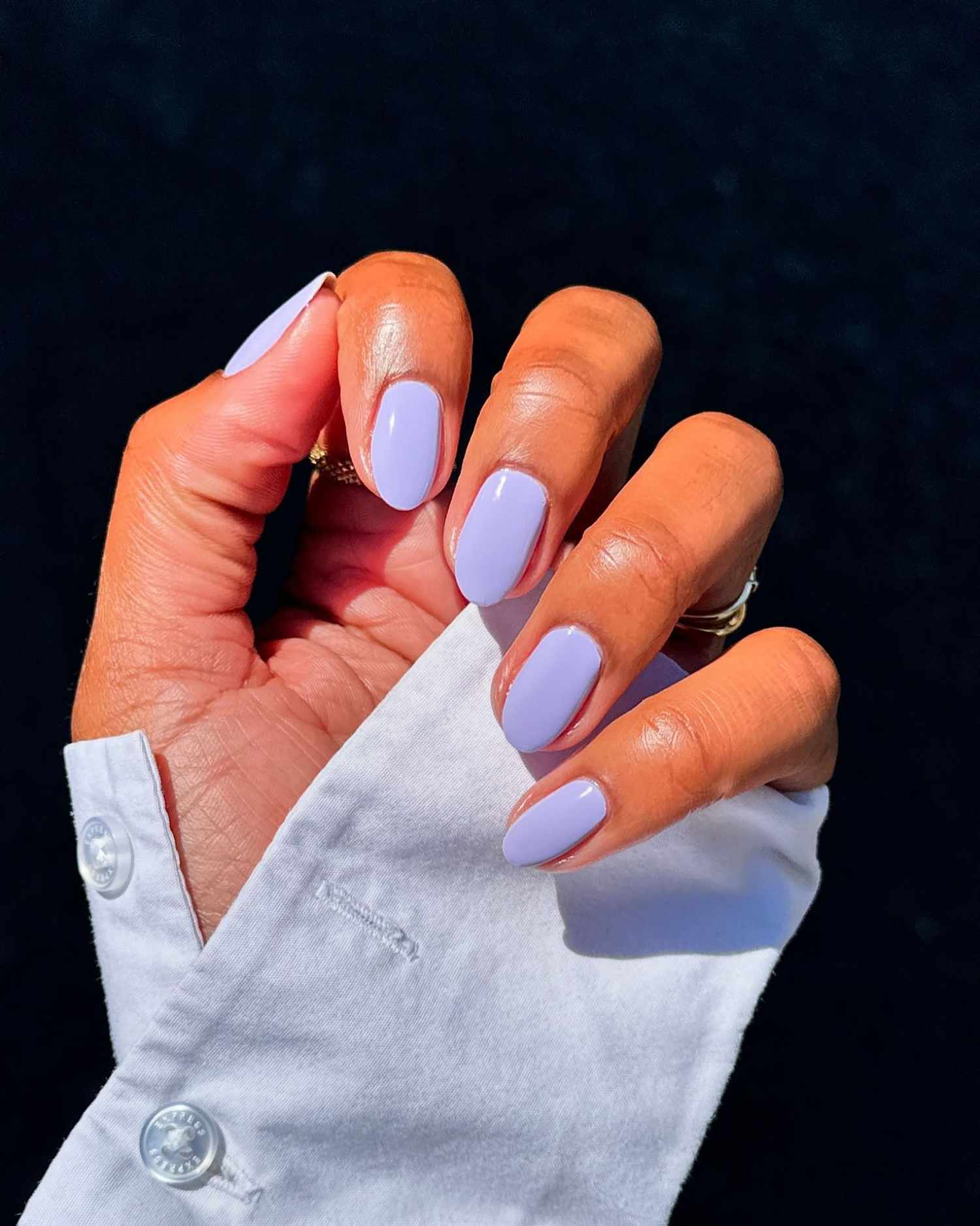 Soft Glossy Periwinkle Purple Nails — Winter Nail Colors for Women Over 40