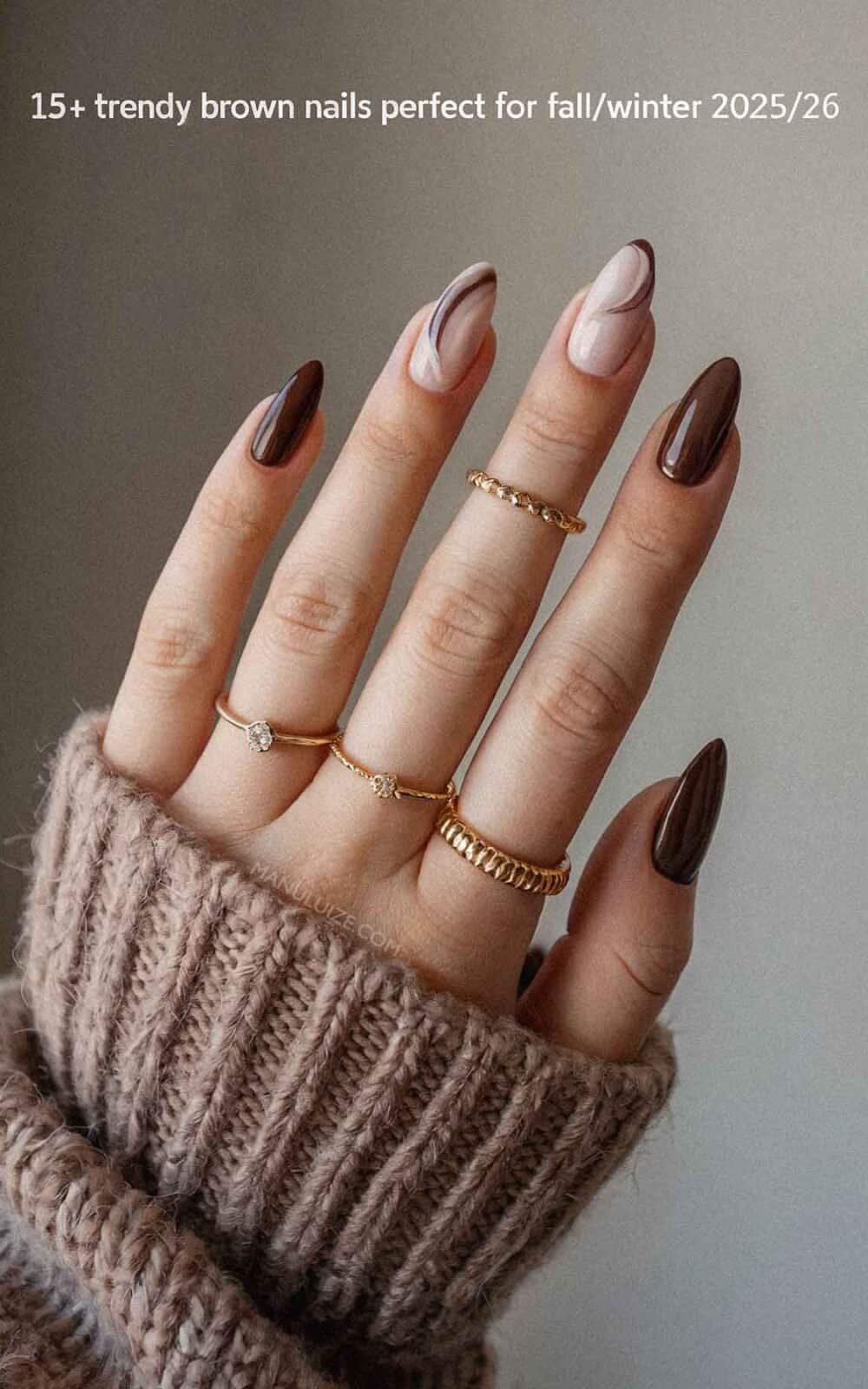 Deep Brown with Delicate Swirls Deep Brown with Delicate Swirls — Fall to Winter Nails