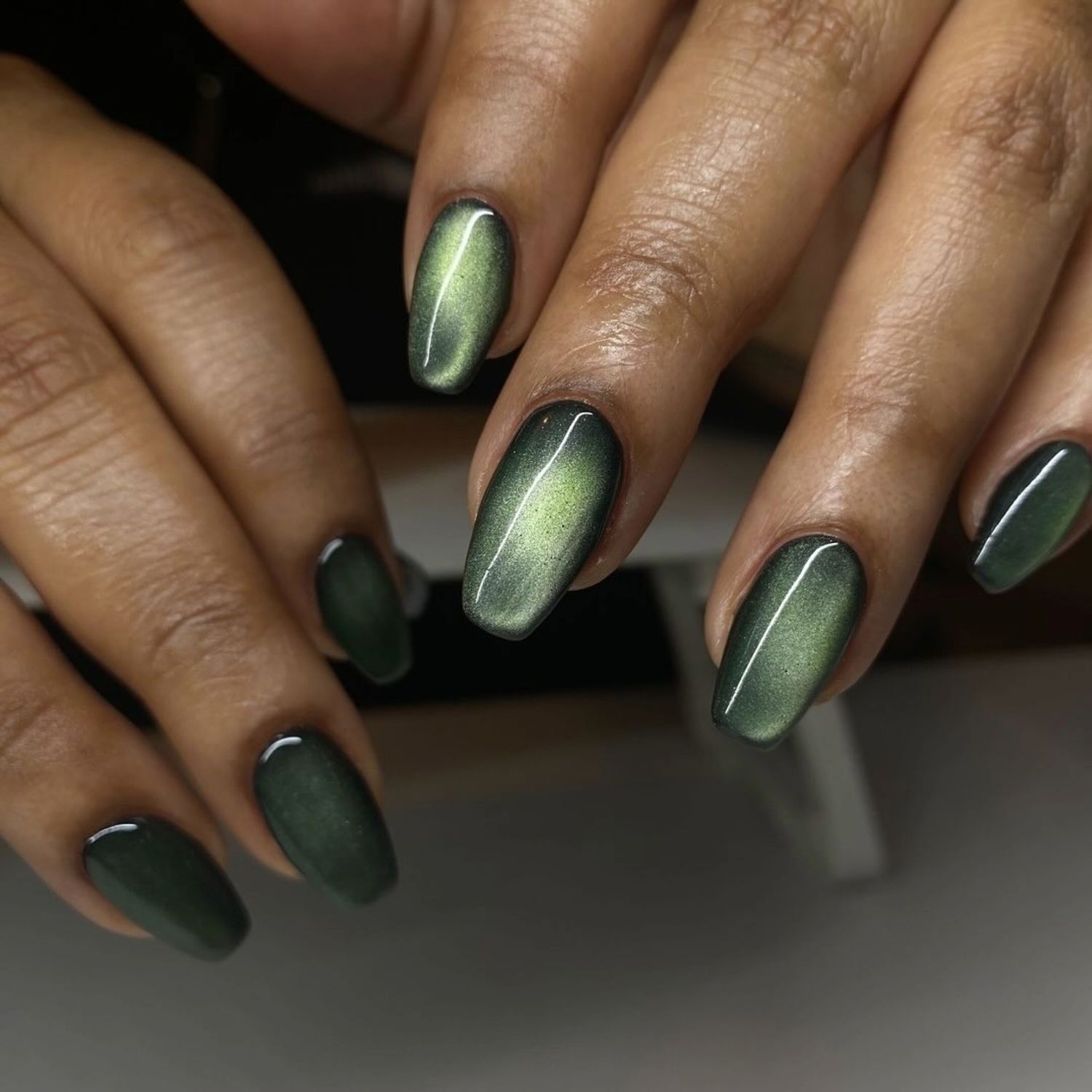 Olive Green Magnetic Velvet Coffin — Velvet Nails