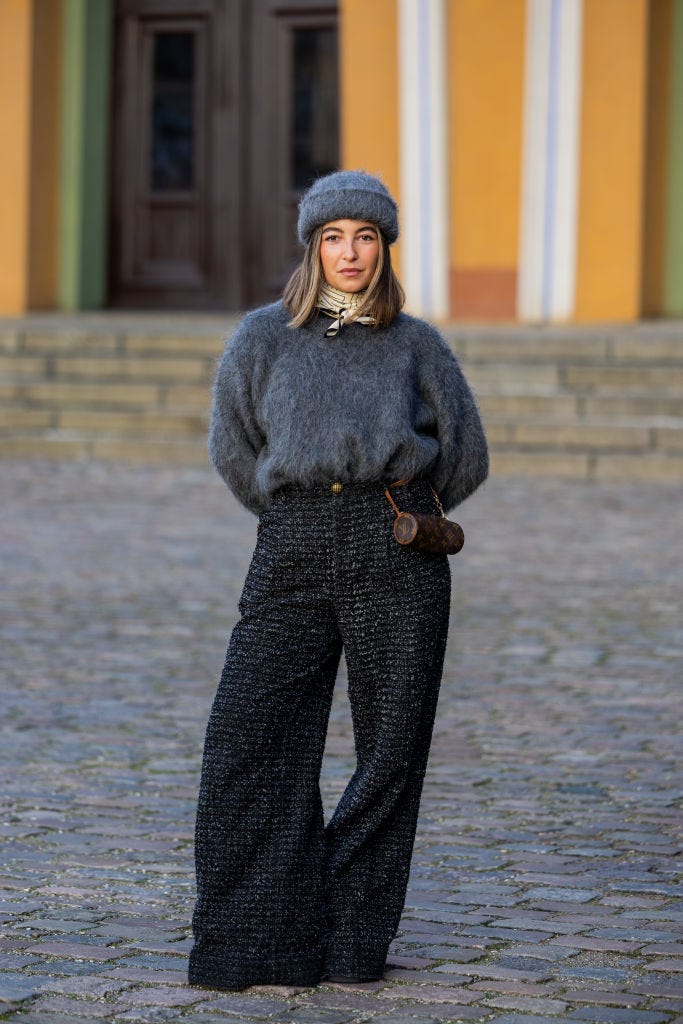 Textural Contrast: Fuzzy Sweater with Wide-Leg Pants Textural Contrast: Fuzzy Sweater with Wide-Leg Pants — December Outfits