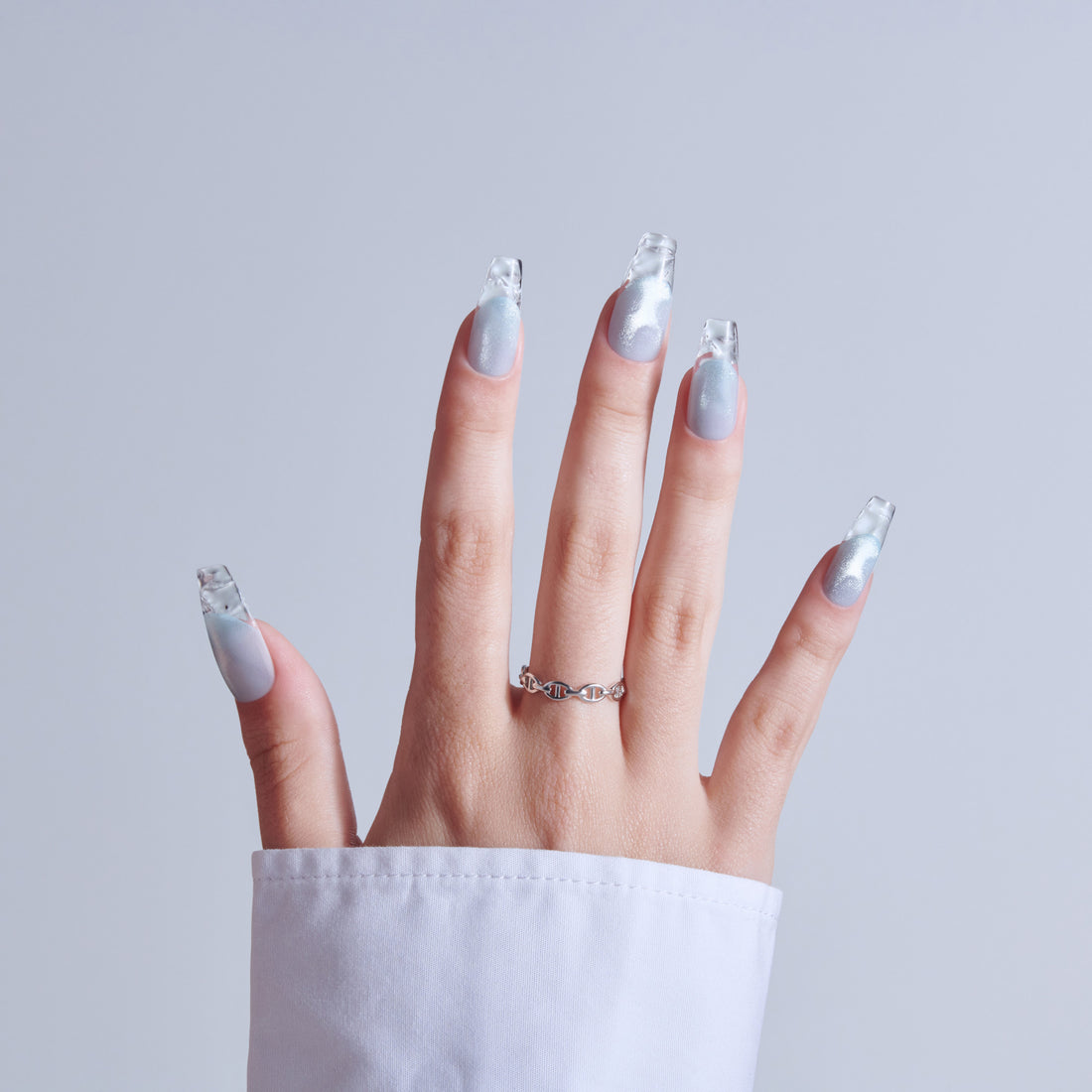 Pale Blue Foil Accent Square Nails Pale Blue Foil Accent Square Nails — Winter Acrylic Nails