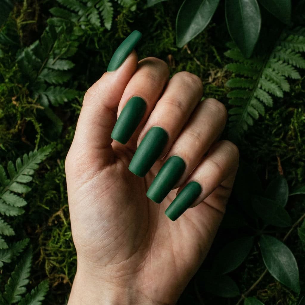 Matte Forest Green Coffin with Snowflakes & Gold Matte Forest Green Coffin with Snowflakes & Gold — Winter Matte Nails