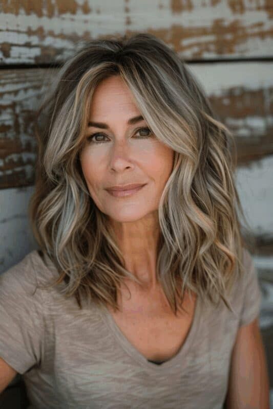 Auburn Layered Lob with Side-Swept Bangs — Winter Hairstyles for Women Over 50
