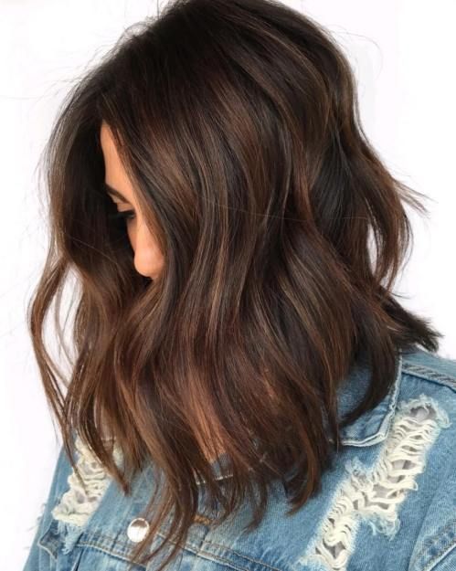Shoulder Length With Caramel Highlights Shoulder Length With Caramel Highlights — Dark Chocolate Brown Hair