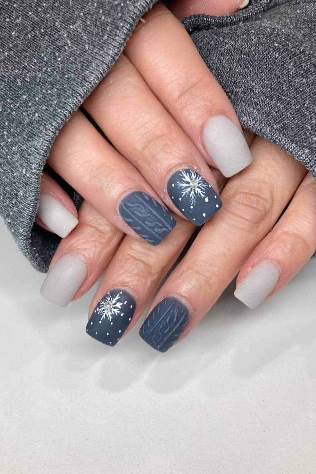 Dark Blue Grey Snowflake Cable Knit Dark Blue Grey Snowflake Cable Knit — Sweater Nails