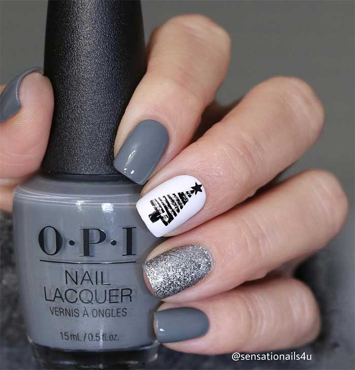 Short Square Christmas Tree Glitter Nails Short Square Christmas Tree Glitter Nails — Winter Gray Nails