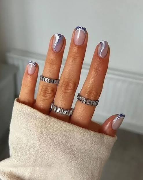 Abstract French Tips with Glitter Abstract French Tips with Glitter — Short Winter Acrylic Nails