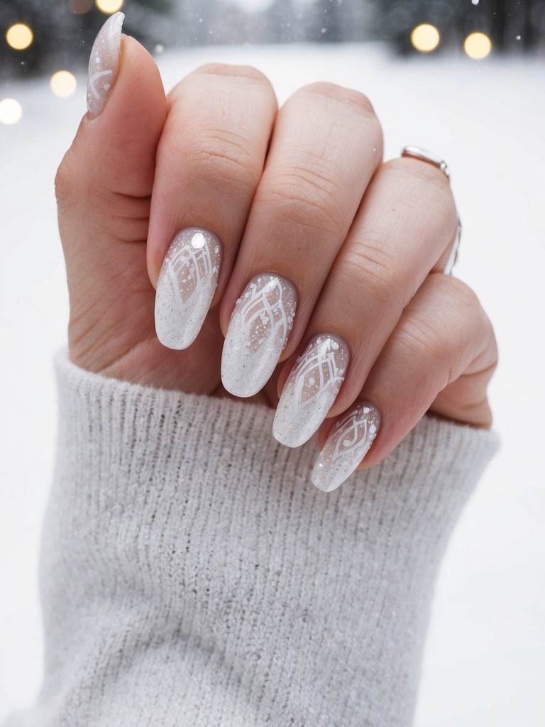 Stiletto Pearlescent Lace Glitter Nails Stiletto Pearlescent Lace Glitter Nails — Winter Wedding Nails