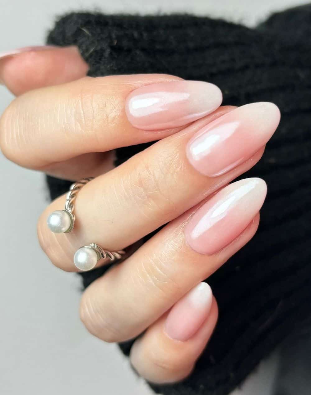 Subtle Pink to White Ombre Almond Nails — Winter Formal Nails