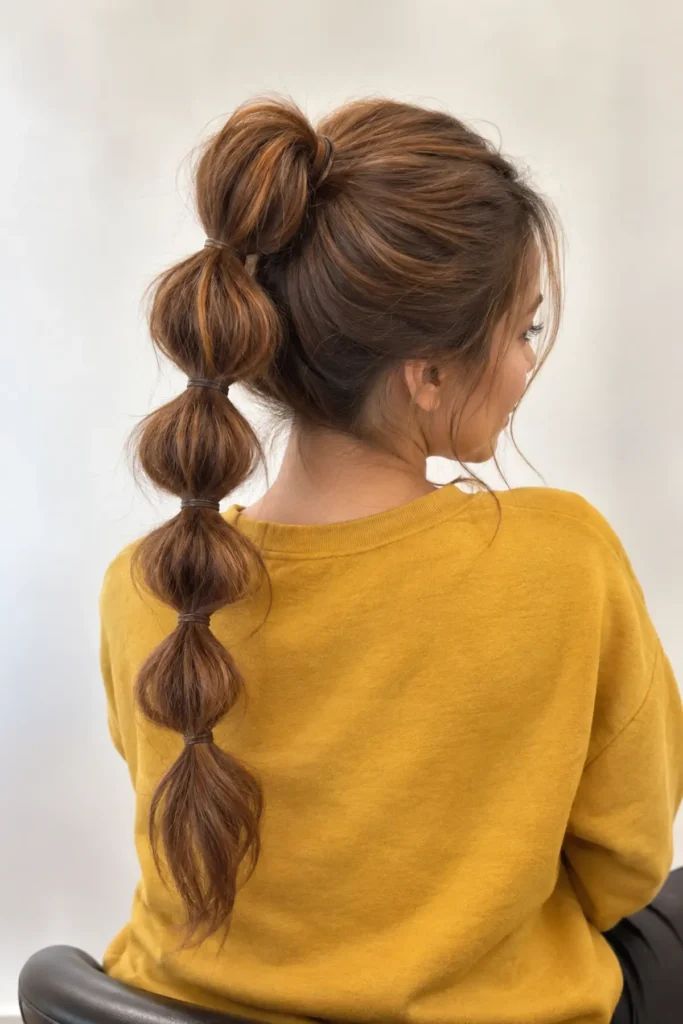 Brown Bubble Ponytail — Winter Ponytail Hairstyles