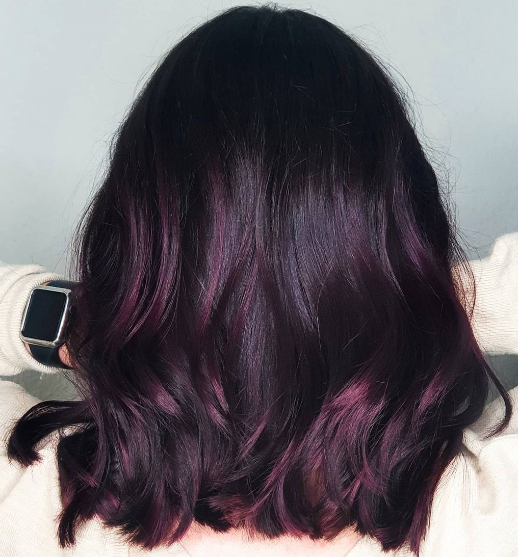 Chin Bob With Plum and Magenta Highlights — Plum Hair Color