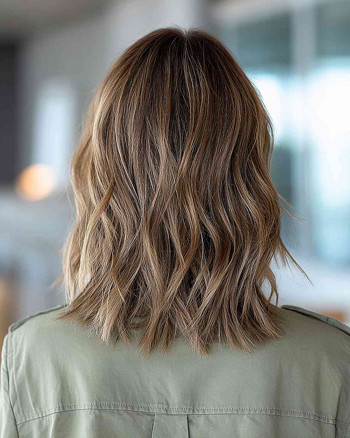 Collarbone Ash Brown Lob With Highlights — Ash Brown Hair