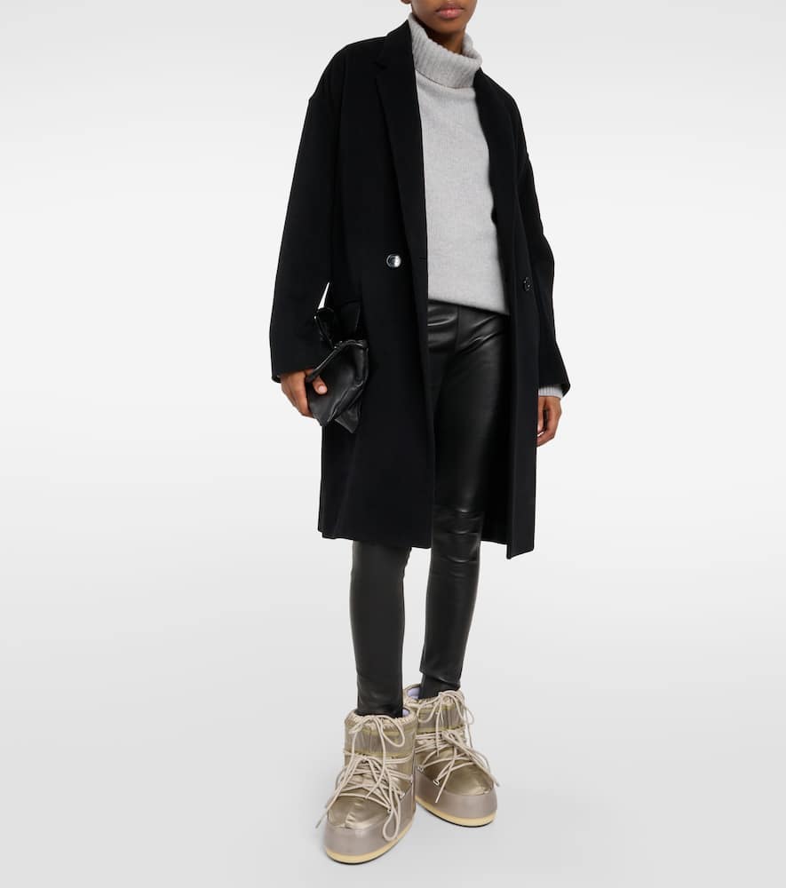 City Winter Casual with Metallic Gold Boots and Leather Leggings — Moon Boots Outfits
