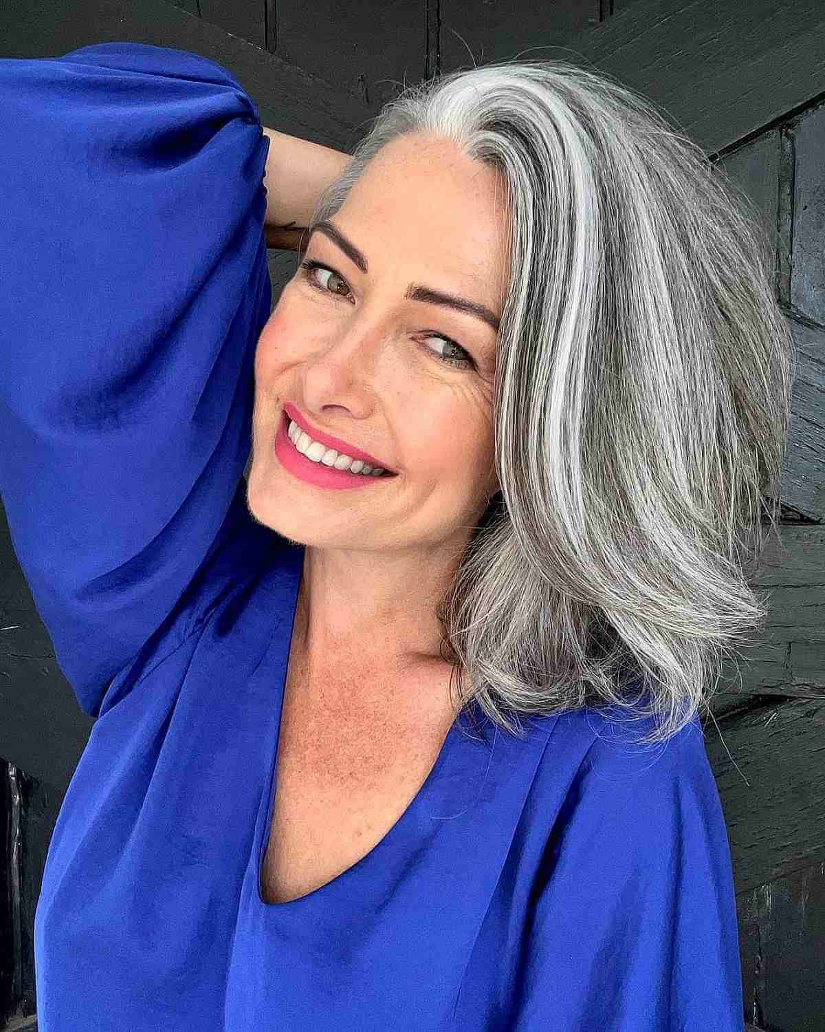 Silver Grey With White Streaks Visual Idea — Winter Haircuts for Women Over 40