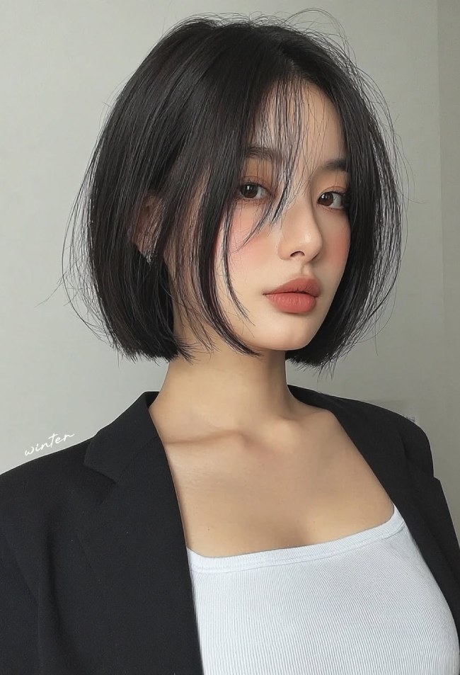 Sharp Blunt Bob with Face-Framing Layers Sharp Blunt Bob with Face-Framing Layers — Winter Haircuts for Oval Faces