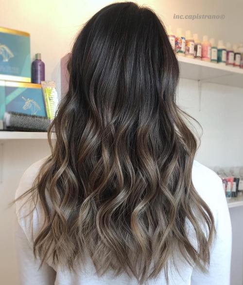 Wavy Medium Density Dark Brown with Ash Blonde Balayage Wavy Medium Density Dark Brown with Ash Blonde Balayage — Mushroom Brown Hair