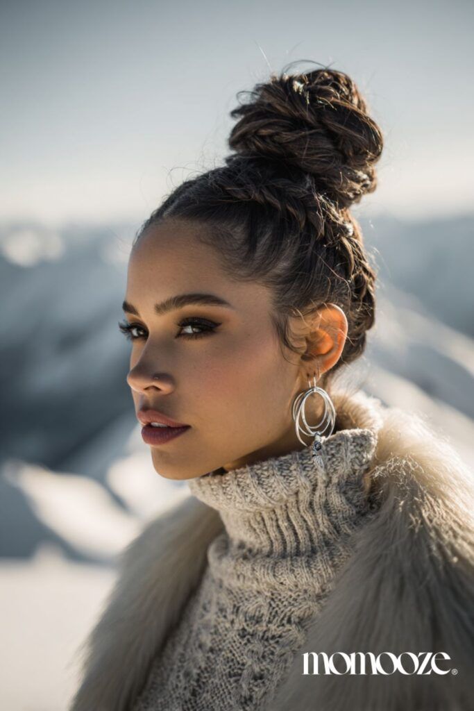High Bun with Braided Accents — Winter Date Night Hairstyles