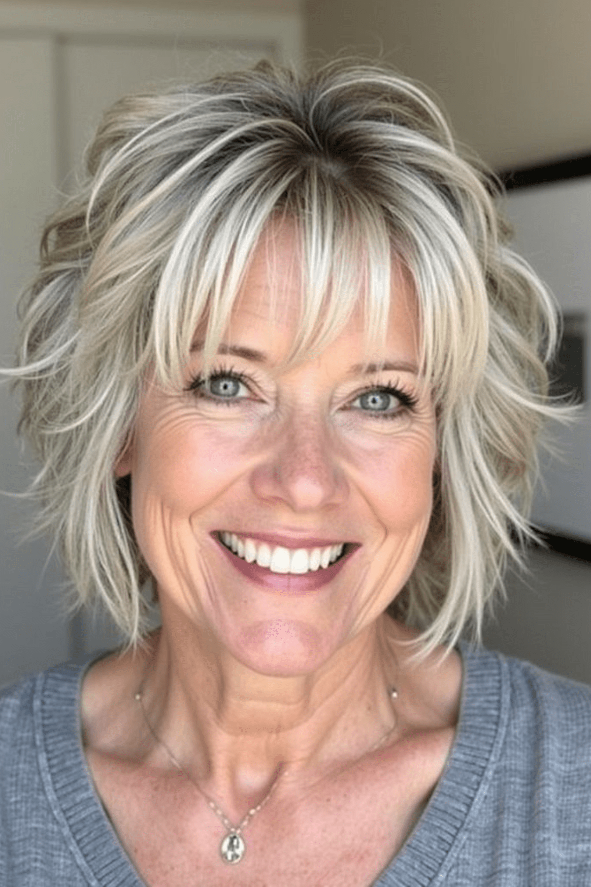 Textured Ash Blonde Bob with Silver — Winter Hair Colors for Women Over 60