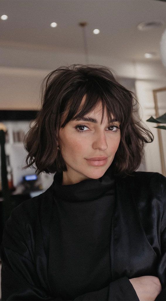 Textured French Bob With Full Bangs — Winter Haircuts with Bangs