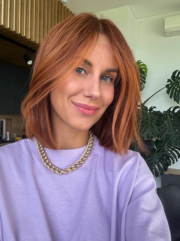 Collarbone Copper Red With Plum Undertones — Plum Hair Color