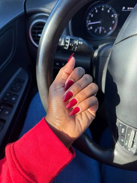 Glossy Deep Red Stiletto Glossy Deep Red Stiletto — Winter Nail Colors for Women Over 70