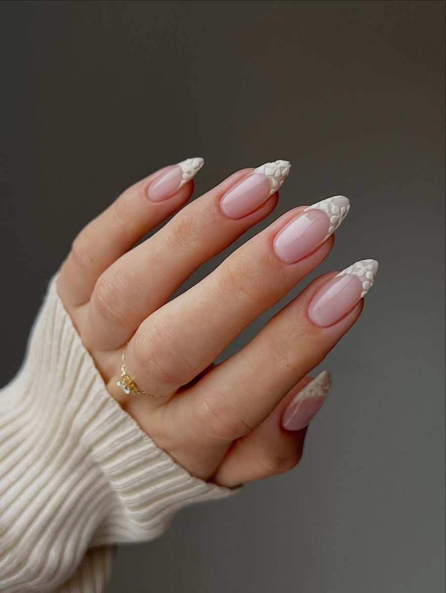 Textured White Appliqué French Tip Nails Textured White Appliqué French Tip Nails — Winter Wedding Nails