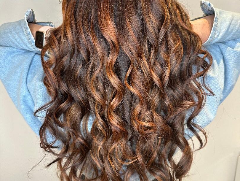 Mid-Back Dark Brown With Copper & Caramel Highlights Mid-Back Dark Brown With Copper & Caramel Highlights — Winter Hair Colors for Curly Hair