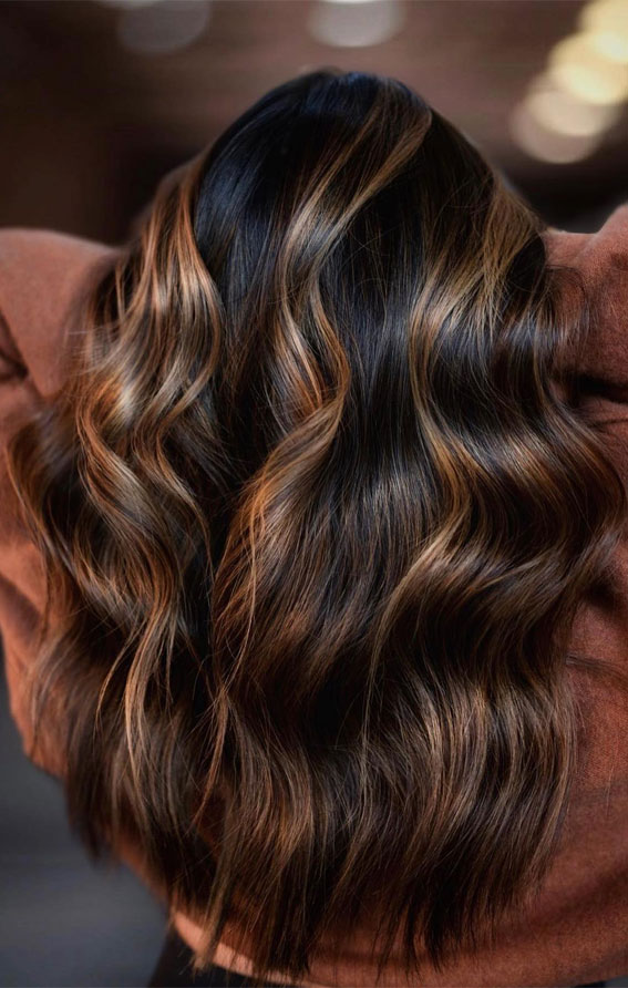 Dark Brown With Warm Balayage Dark Brown With Warm Balayage — Winter Hair Colors