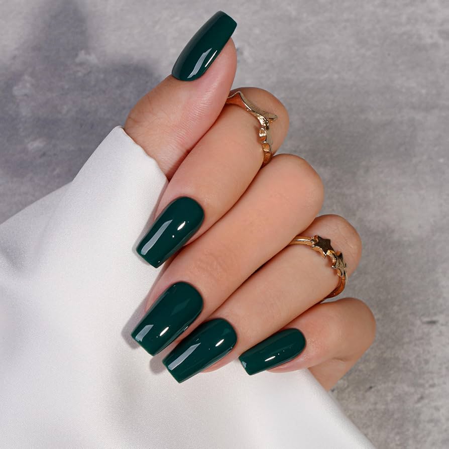 Long Square Dark Emerald Gloss — Emerald Green Nails
