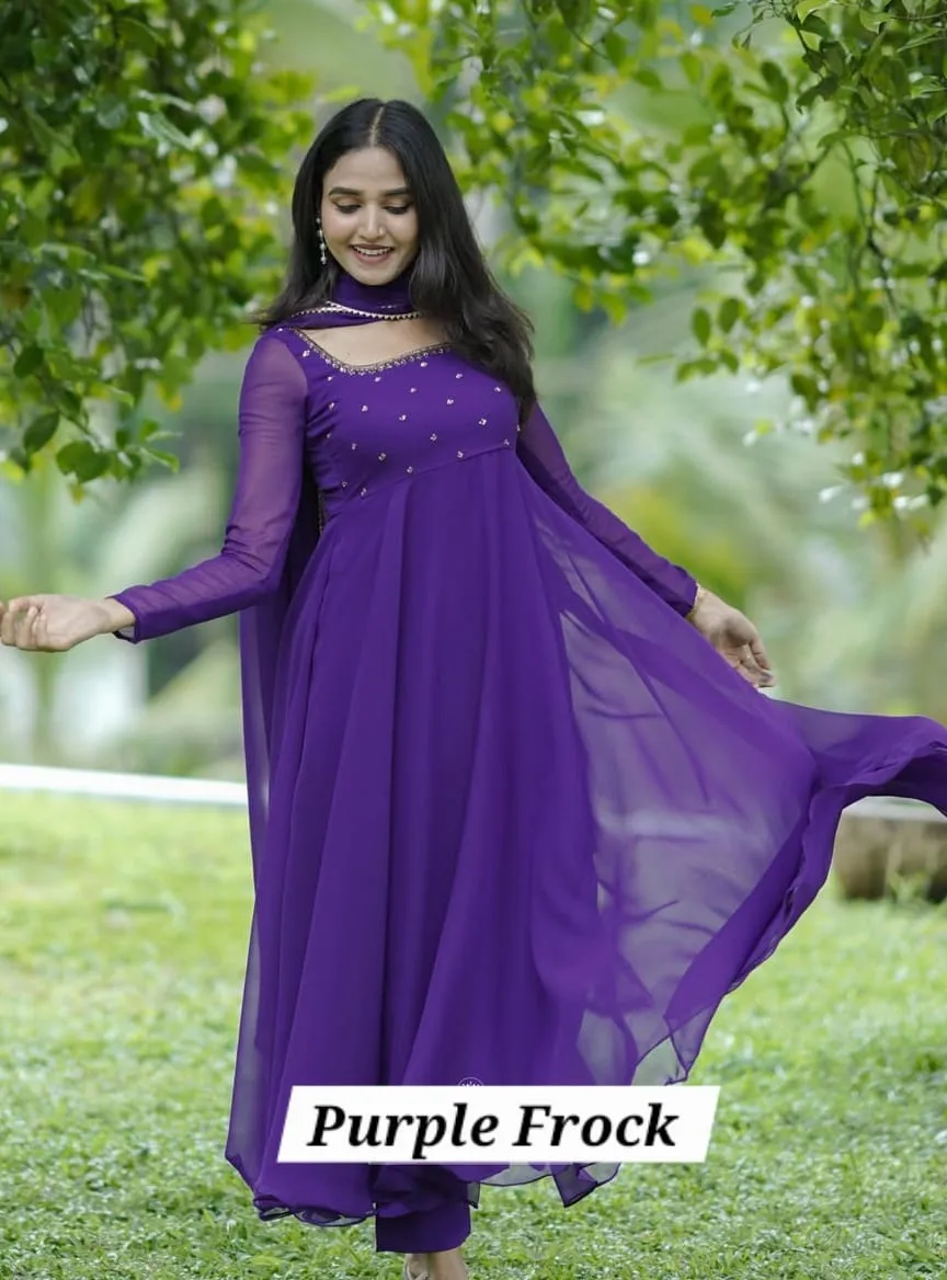 Traditional Royal Purple Anarkali Gown with Hand-Worked Neckline — Royal Purple Outfits