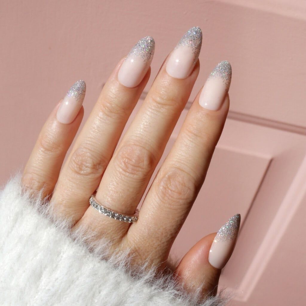 Fine Silver Glitter Applied To The Tips Visual Idea Fine Silver Glitter Applied To The Tips Visual Idea — Winter French Tip Nails