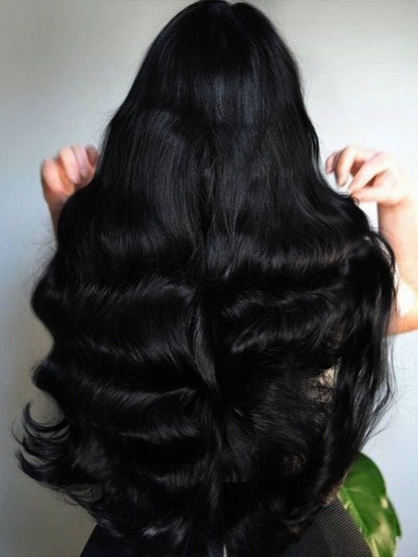 Jet Black Mid-Back Loose Waves Back View Jet Black Mid-Back Loose Waves Back View — Jet Black Hair