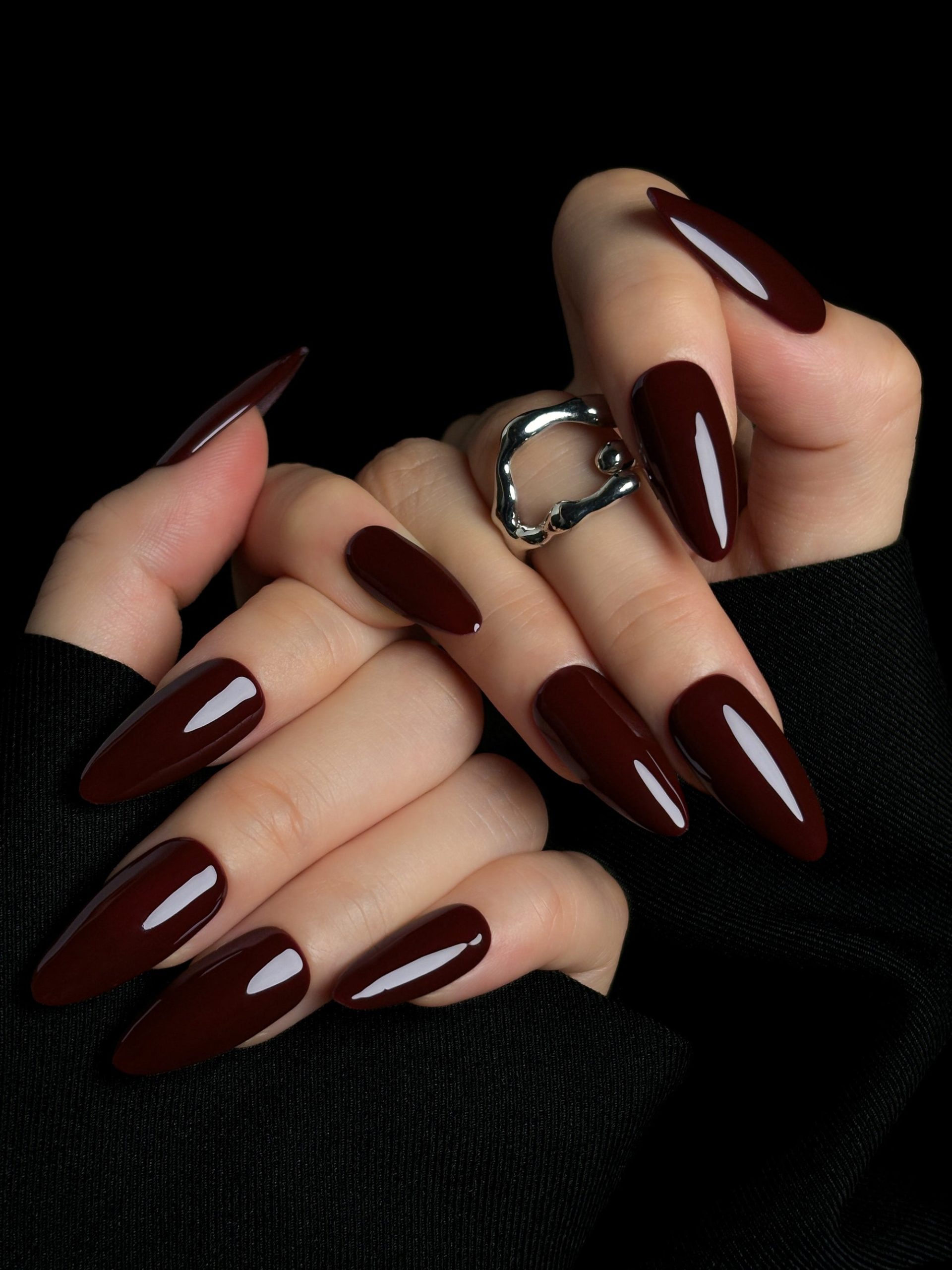 Long Stiletto Brown-Red Gloss Long Stiletto Brown-Red Gloss — Black Cherry Nails