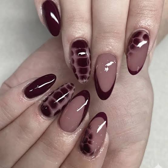 Berry Tortoise Shell and French Tip Nails — Winter Nail Colors for Women Over 40