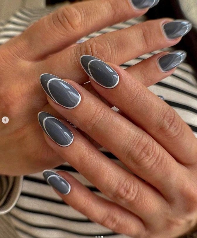 Dark Gray Double Outline Glossy Nails Dark Gray Double Outline Glossy Nails — Winter Gray Nails