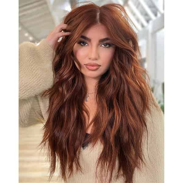 Rich Copper Mid-Back Waves — Winter Hair Colors for Women Over 40