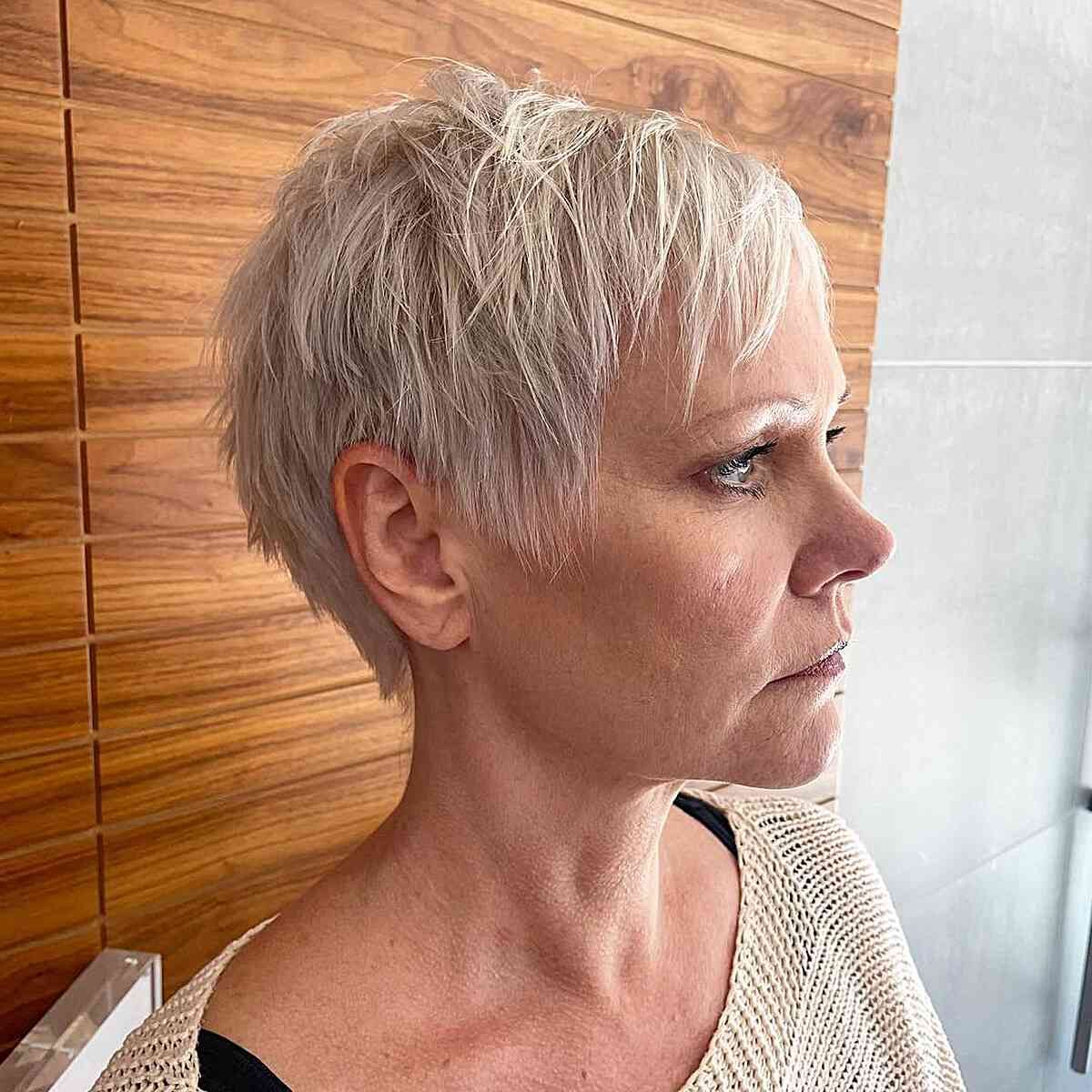 Ash Blonde Pixie With Piecey Styling Ash Blonde Pixie With Piecey Styling — Winter Hairstyles for Short Hair