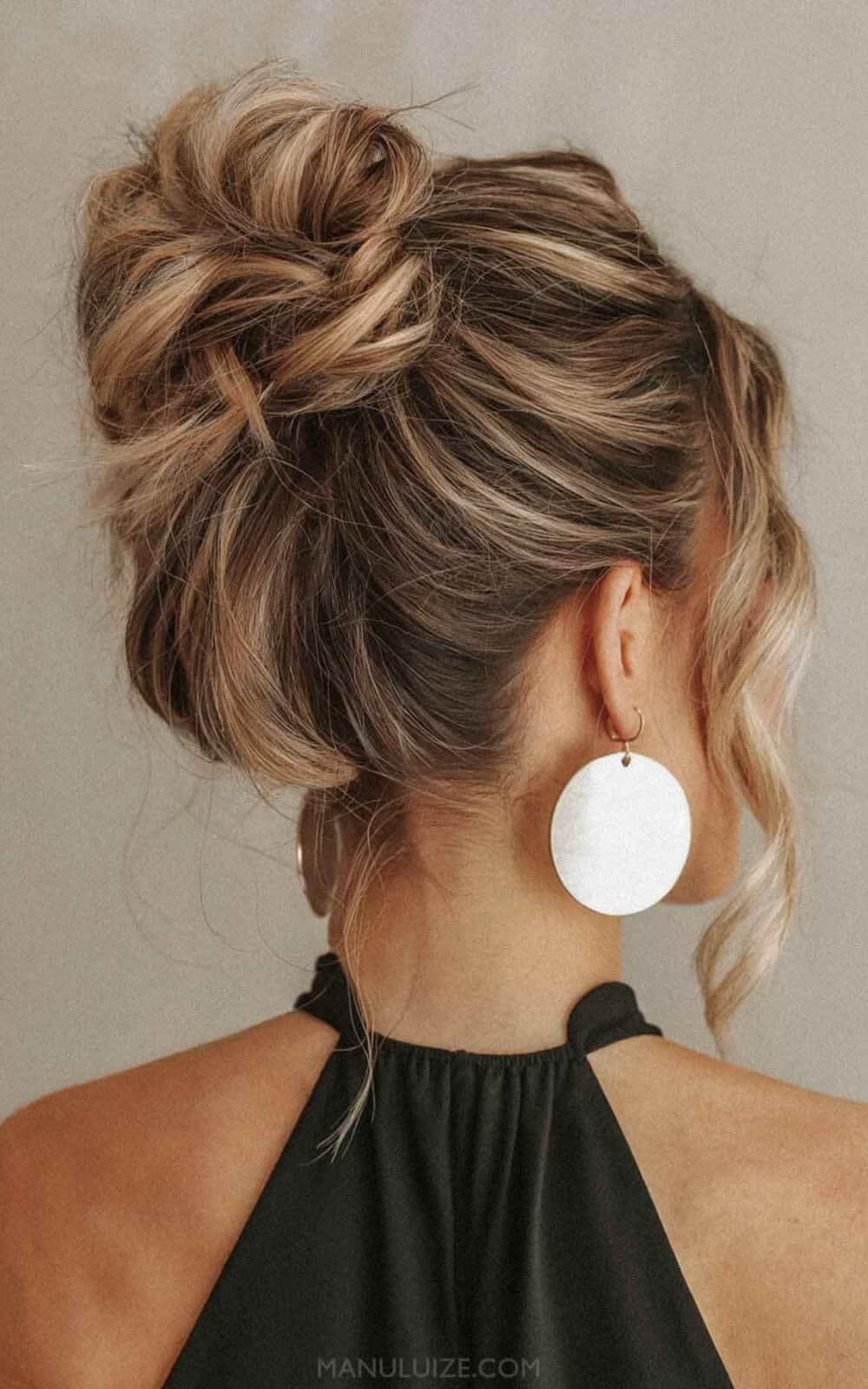 Messy Blonde Updo With Tendrils Messy Blonde Updo With Tendrils — Winter Hairstyles for Long Hair