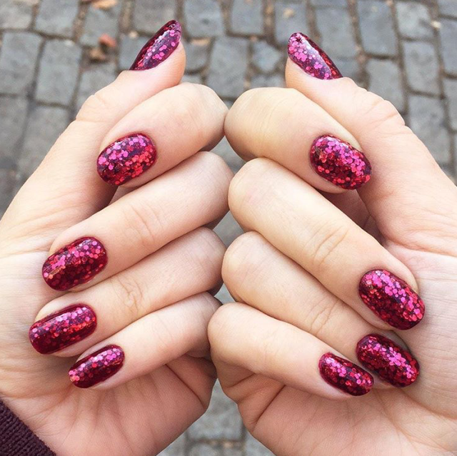 Full Coverage Pink and Red Glitter Full Coverage Pink and Red Glitter — Winter Nail Colors for Women Over 70