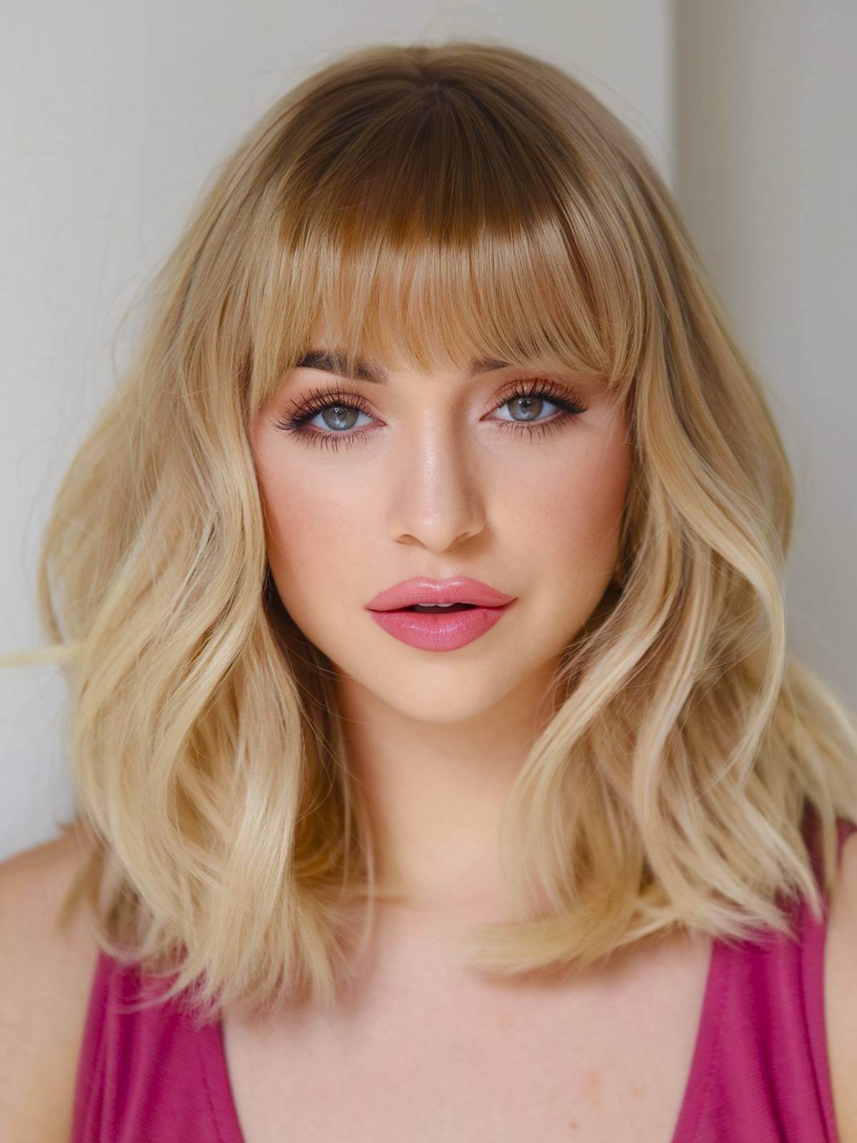 Platinum Blonde Lob With Curtain Bangs — Winter Haircuts with Bangs