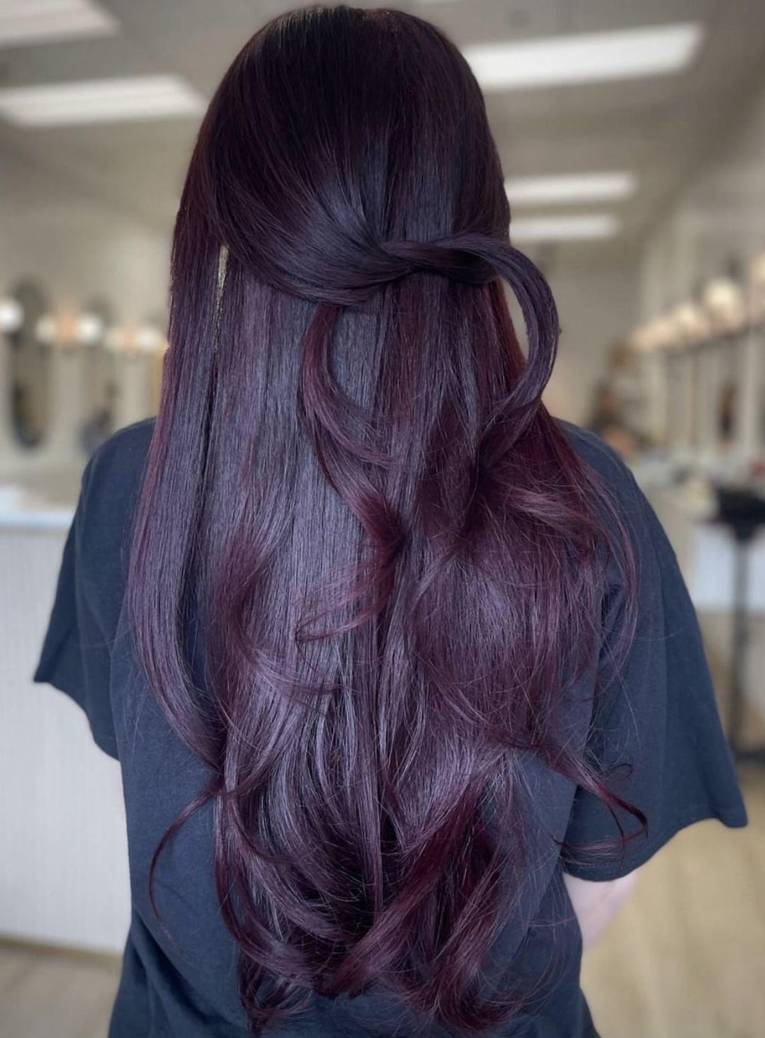 Deep Plum With Darker Roots and Burgundy Highlights — Plum Hair Color