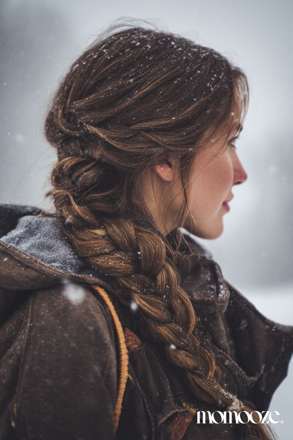 Loose Side Braid in Snowy Setting Loose Side Braid in Snowy Setting — Winter Hairstyles with Scarf