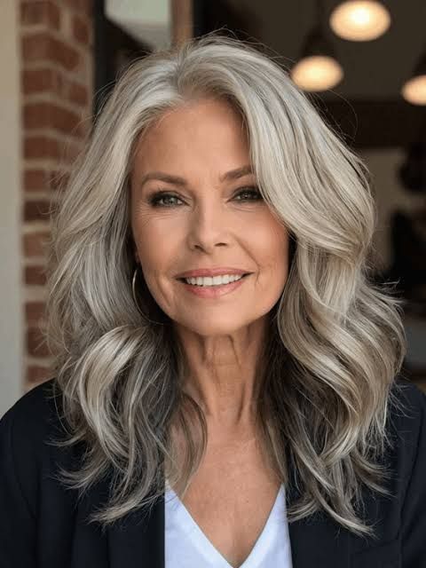 Ash Blonde Lob With Silver Highlights — Winter Hairstyles for Women Over 60