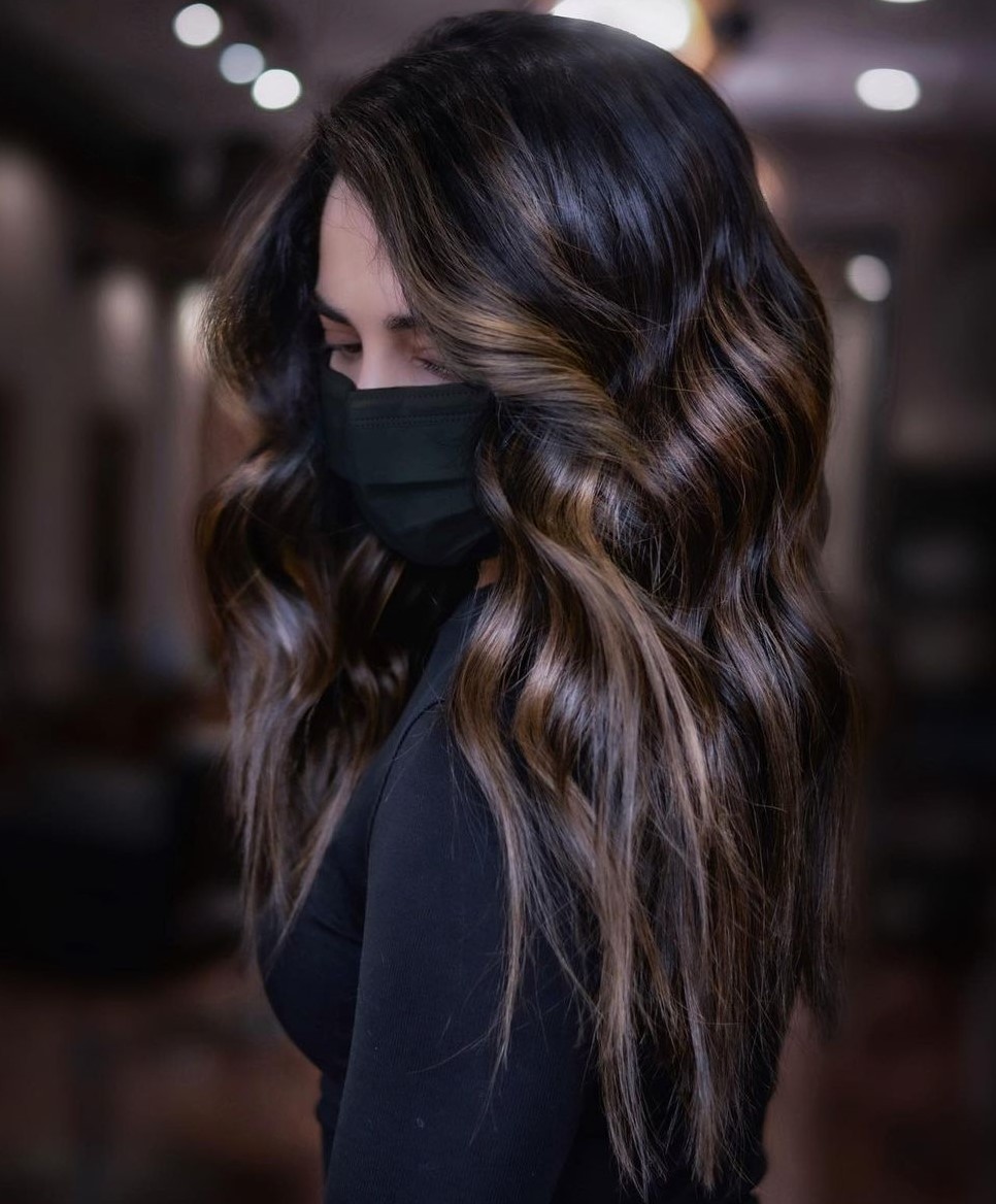 Thick Wavy Dark Brown With Ash — Reverse Balayage
