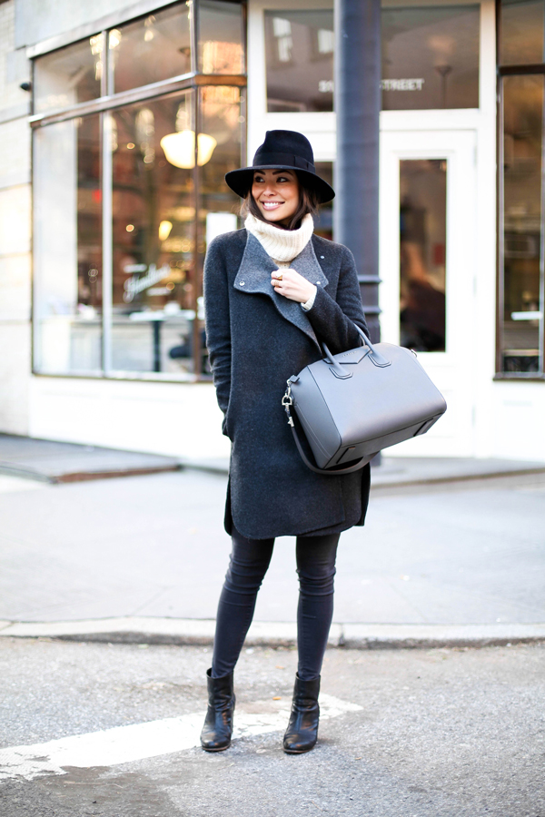 Asymmetrical Grey Coat with Cream Turtleneck and Skinny Jeans Asymmetrical Grey Coat with Cream Turtleneck and Skinny Jeans — January Outfits